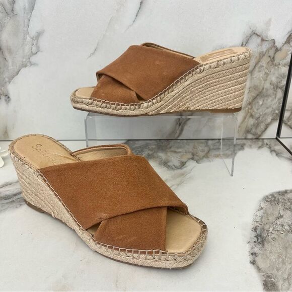 SPLENDID Britt Square Toe Cross Strap Espadrille Wedge in Brown Suede Size 10 - Picture 3 of 14